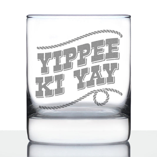 Yippee Ki Yay Engraved Rocks Glass Gifts Country Western Home Decor Weighted Whiskey Glasses - 10.25 oz