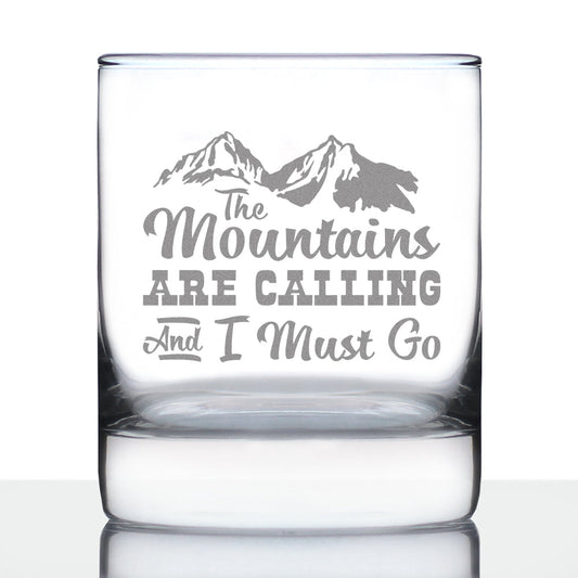 Mountains are Calling - Funny Whiskey Rocks Glass Gifts for Outdoorsy Men & Women - Fun Whisky Drinking Tumbler Décor