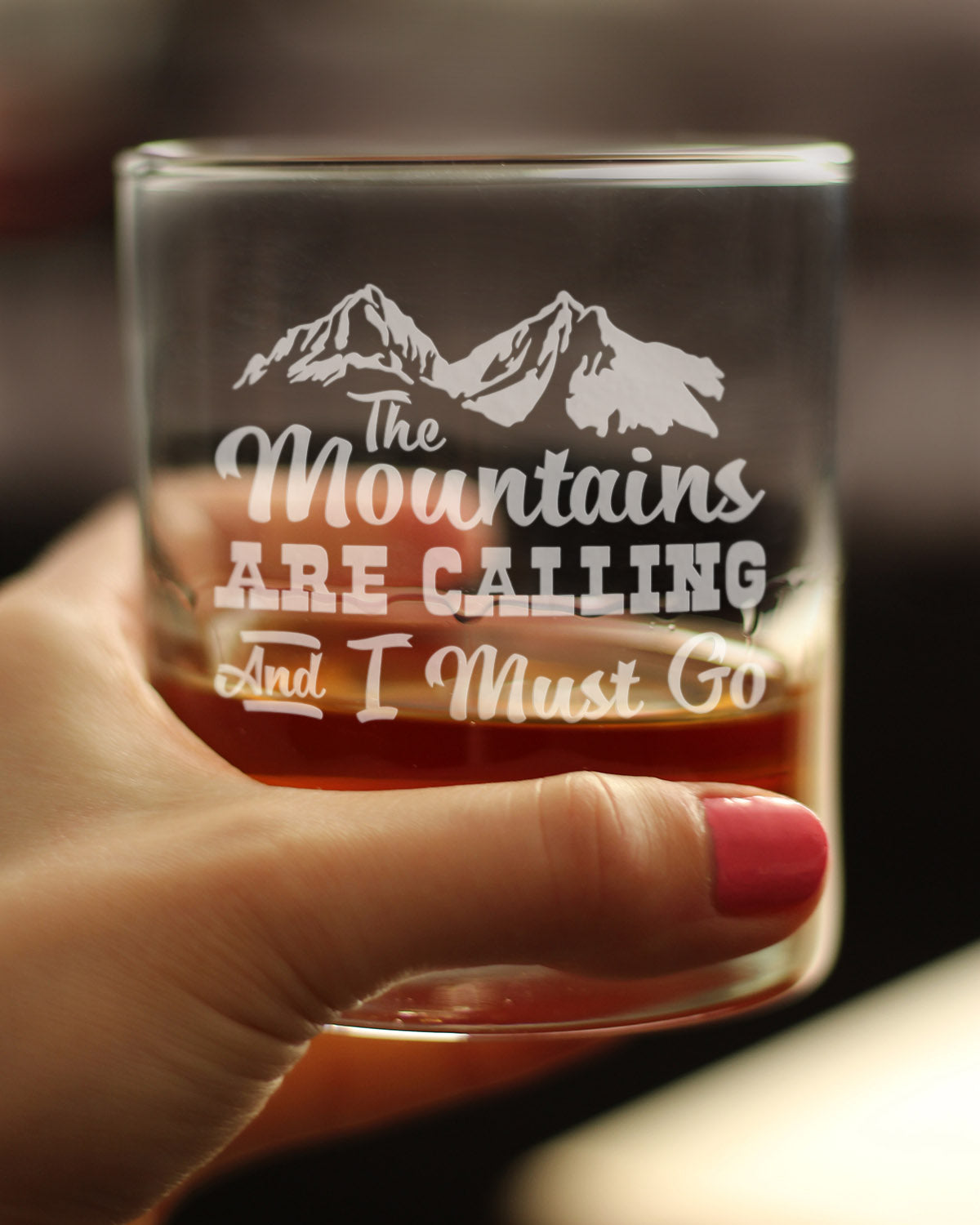 Mountains are Calling - Funny Whiskey Rocks Glass Gifts for Outdoorsy Men & Women - Fun Whisky Drinking Tumbler Décor