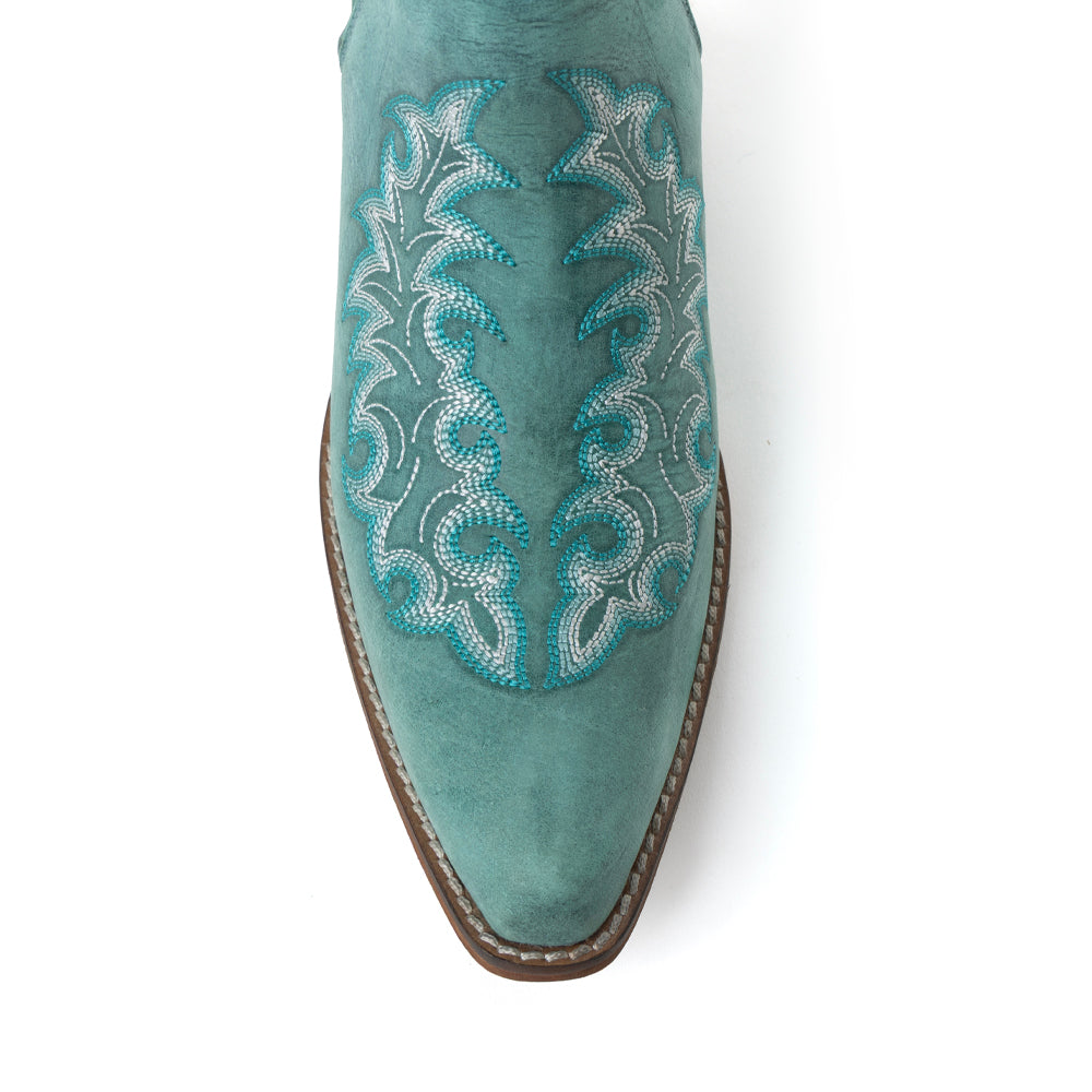 Myra Sagebreeze Embroidered Leather Booties in Lagoon Teal