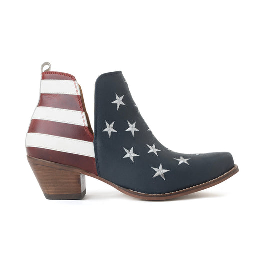 Myra Liberty Star Leather Booties in Vintage Blue