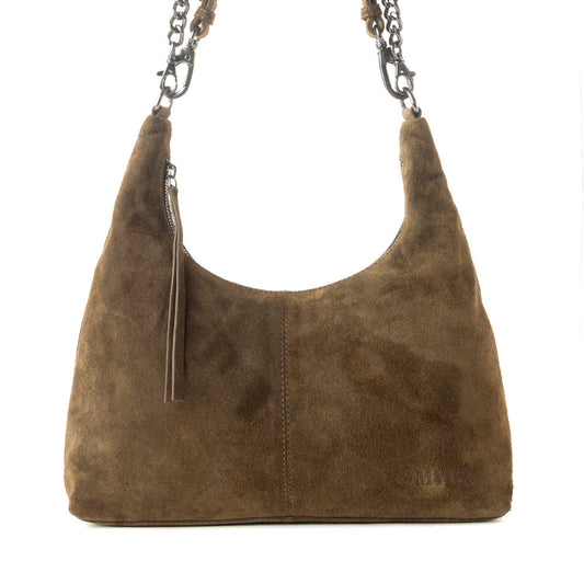 Myra Juniper Trail Genuine Suede Bag for Women in olive with soft finish with extra strap
