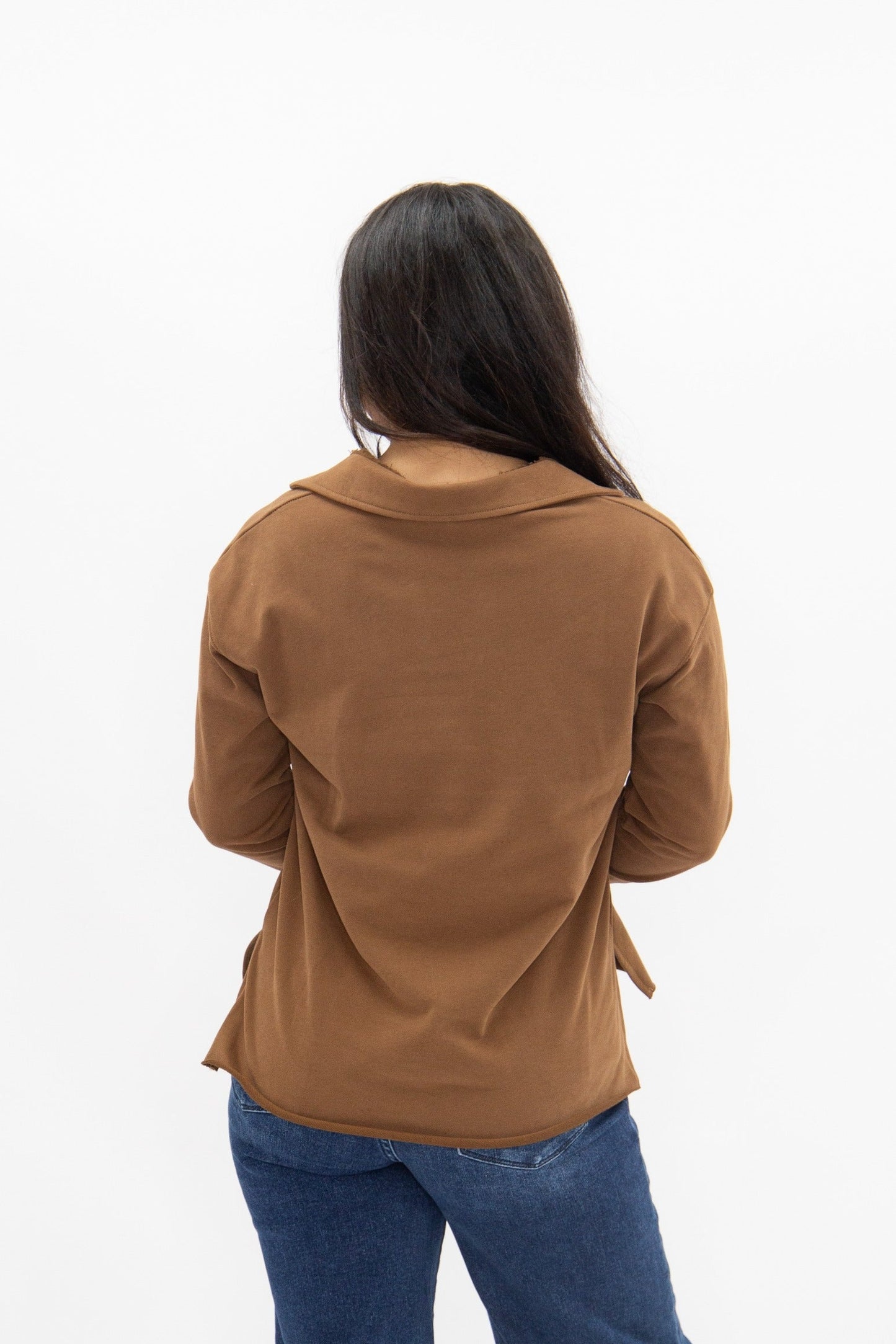 V-Neck Collared Pullover, Brown