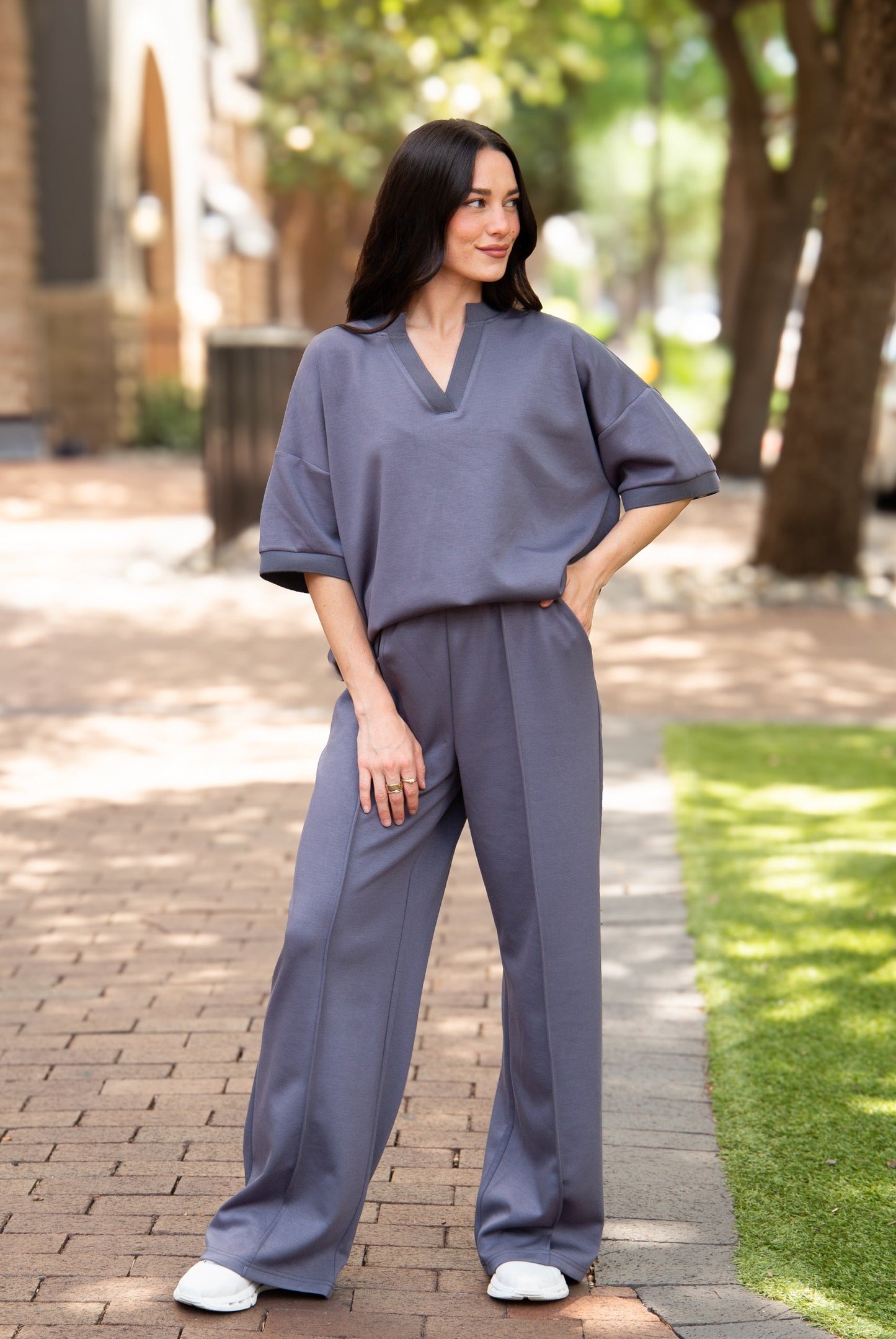 Butter Soft V-Neck Top, Slate Blue