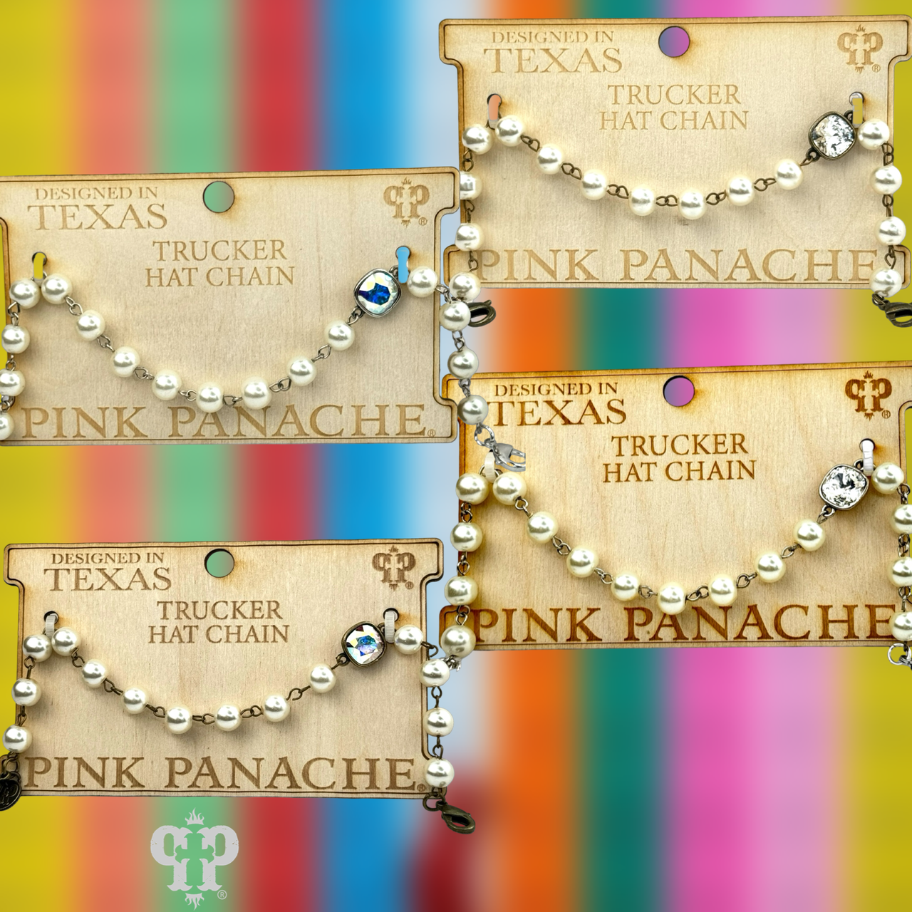 Trucker hat pearl bead chain with Austrian crystal