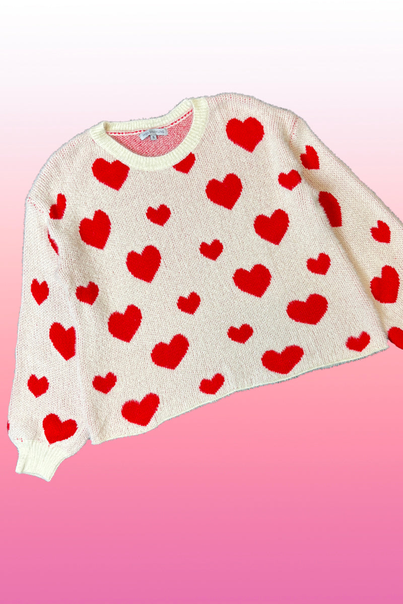 Fuzzy all over heart sweater