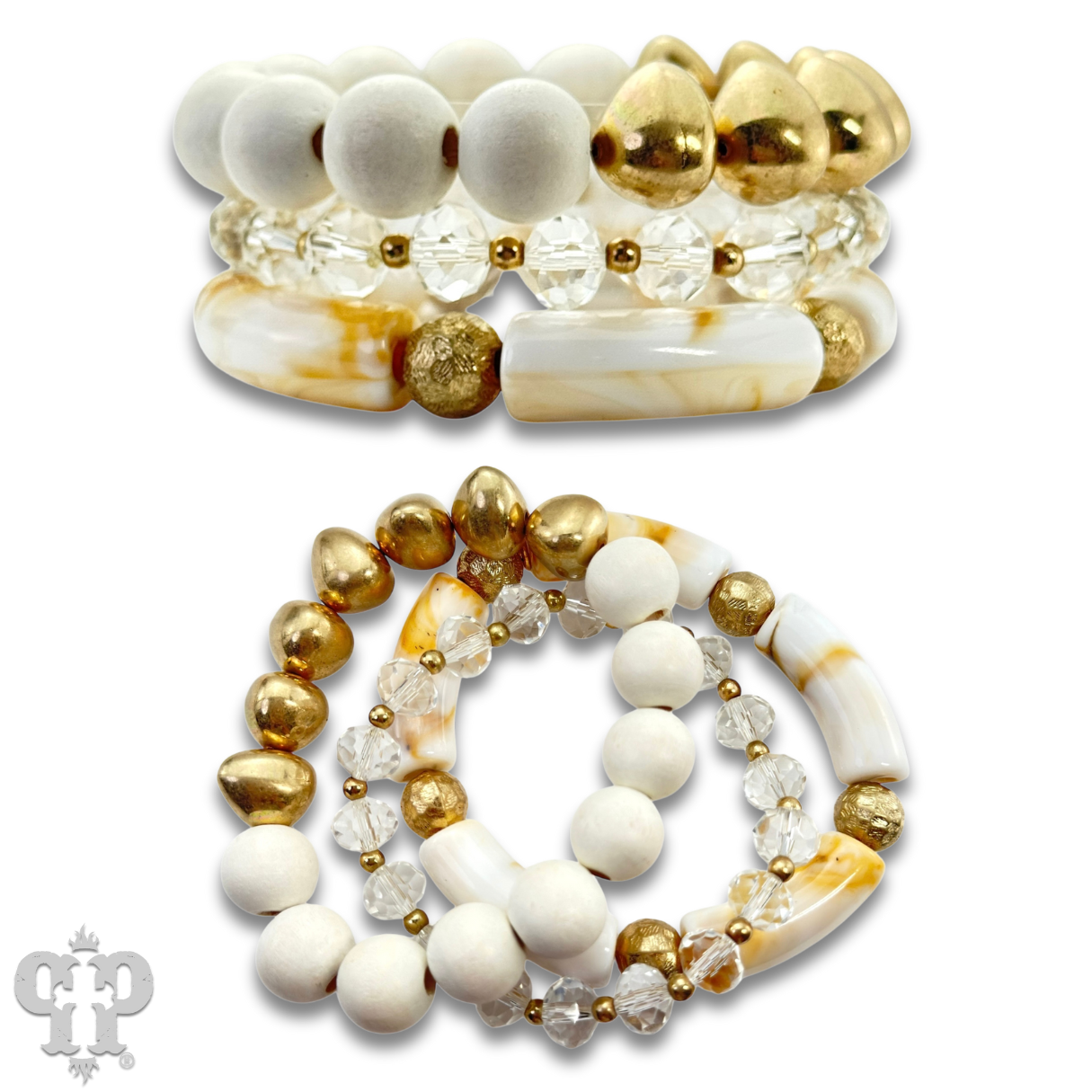 Chunky bead and gold mix bracelet set