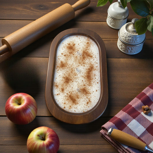 Hot Apple Pie Candle in Hand-carved Bowl | Organic Soy Candle