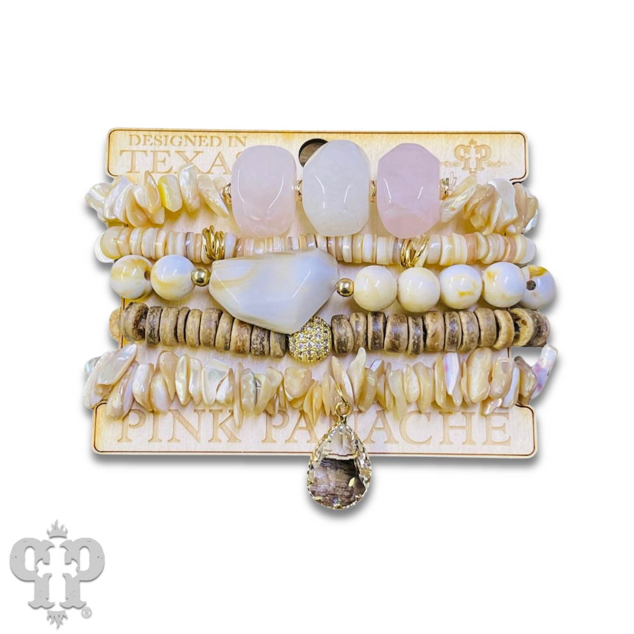 Mixed stone and bead five strand bracelet