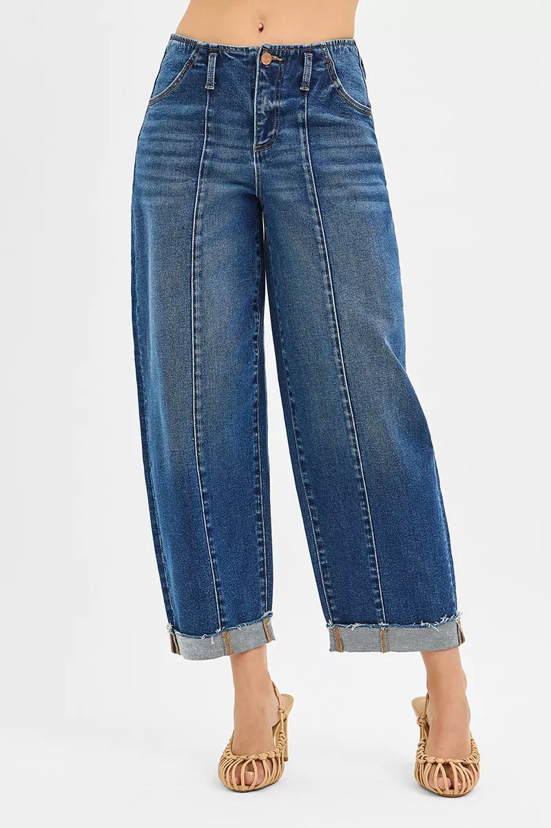 RISEN High Rise Fit Barrel Cuffed Jeans