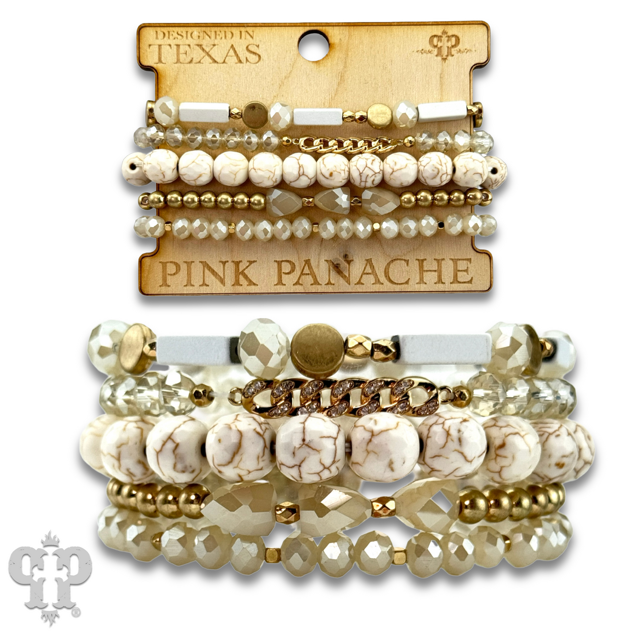 White stone, crystal and gold bead bracelet
