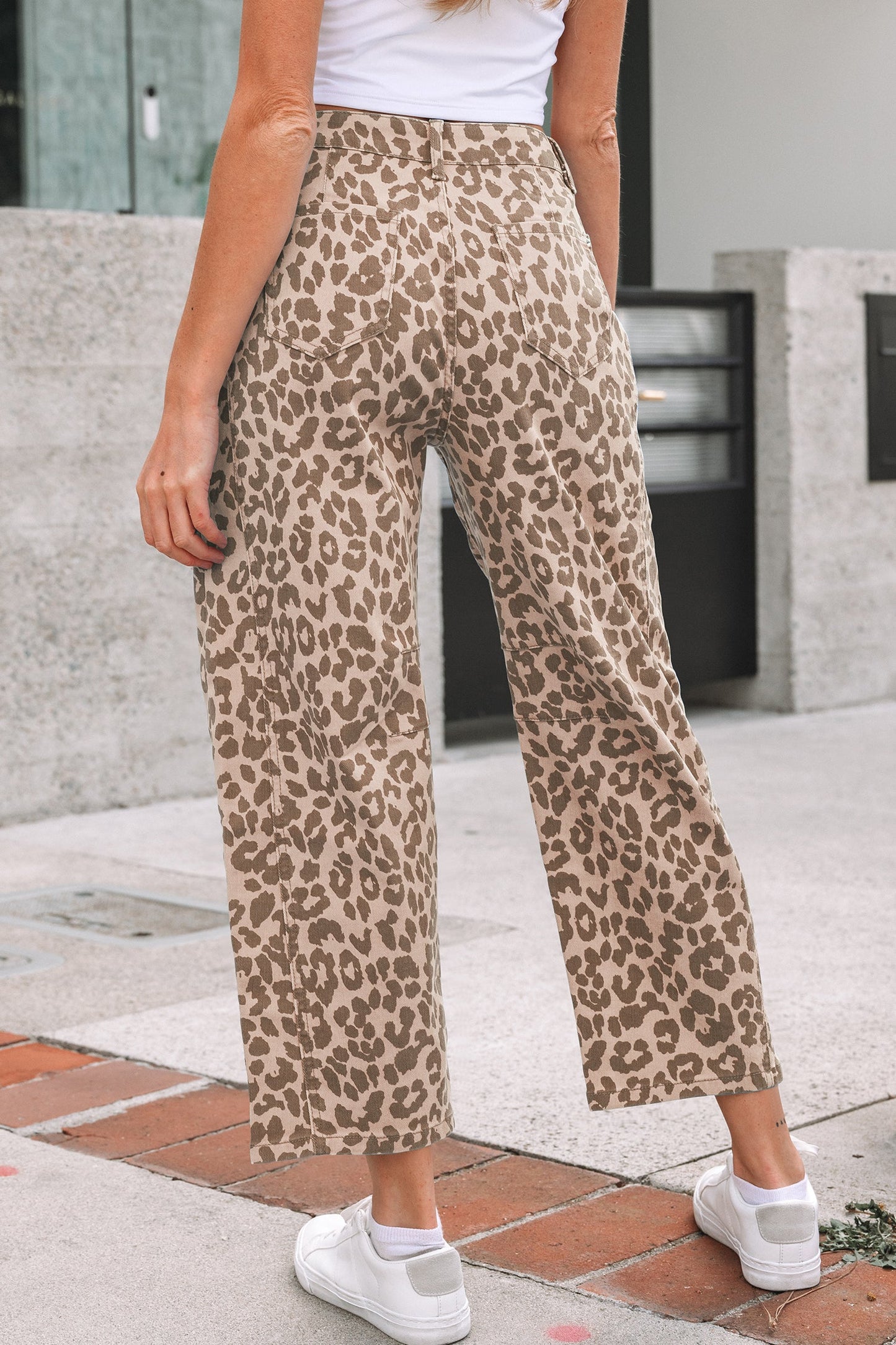 Leopard High Waist Straight Jeans