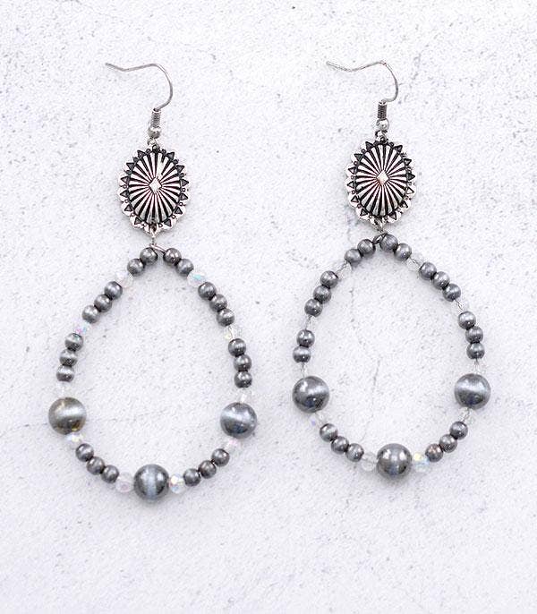 Navajo Pearl Bead Teardrop Earrings: Silver