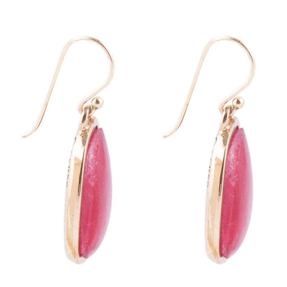 Abstract Red Raspberry Quartz Golden Drop Earrings