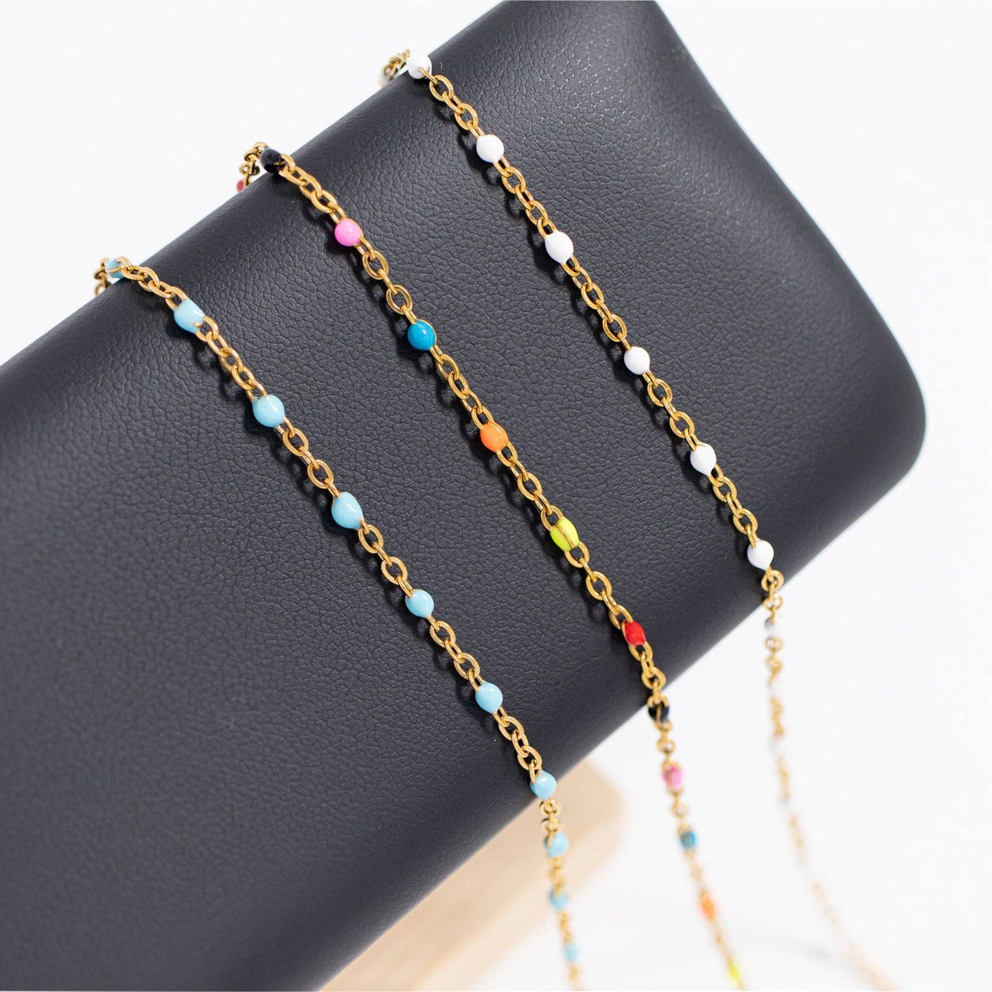 18K Gold Stainless Steel Turquoise Chain Necklace: Gold / 16+2"