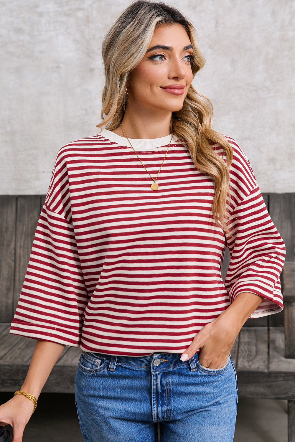 Red Striped Bowknot Backless T-Shirt