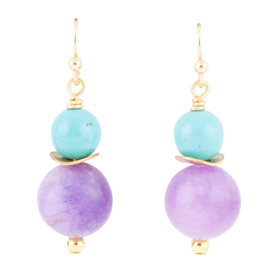 Aruba Purple Jade Golden Drop Earrings