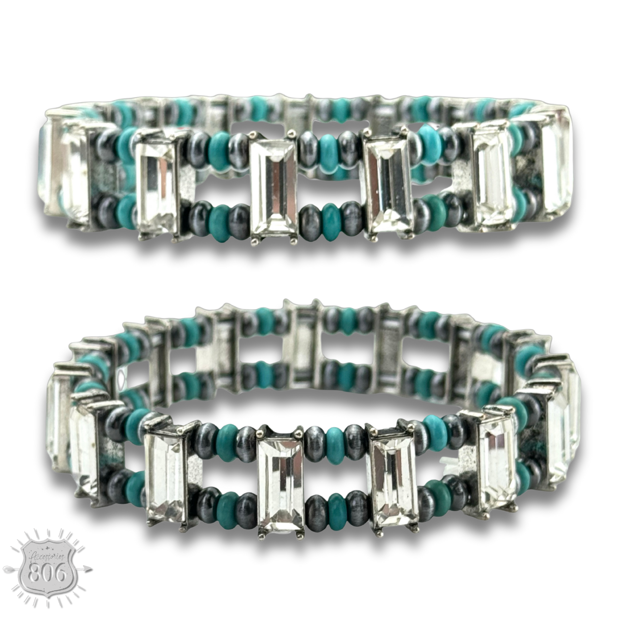 Rhinestone and burnished bead bracelet