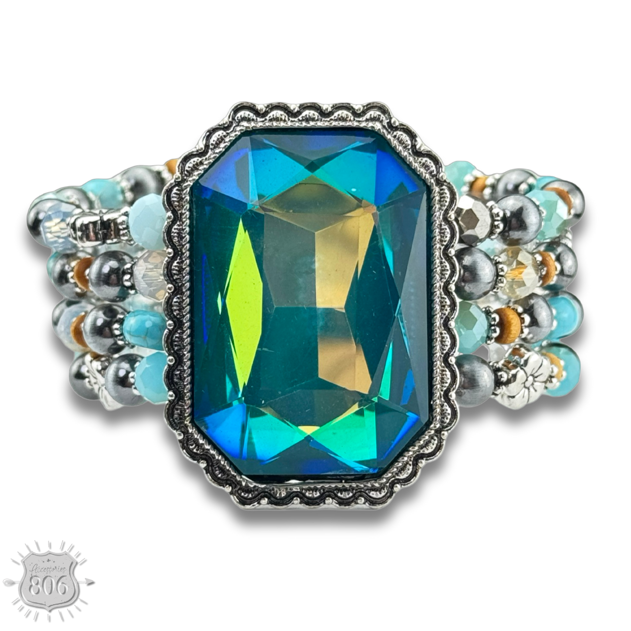 Large rhinestone and bead bracelet