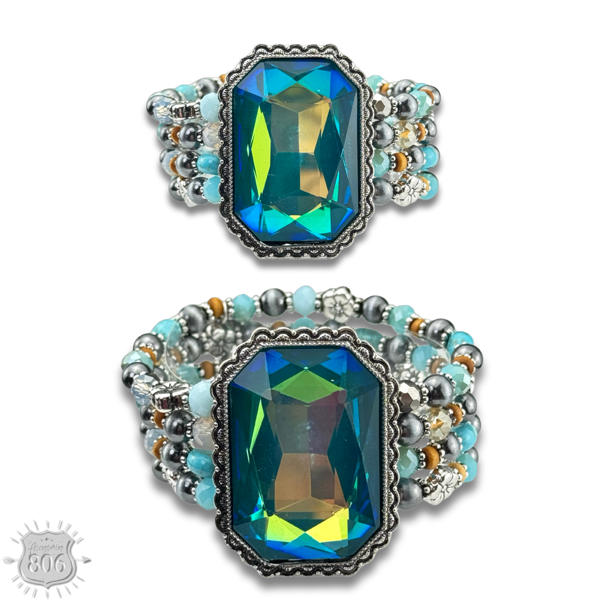 Large rhinestone and bead bracelet