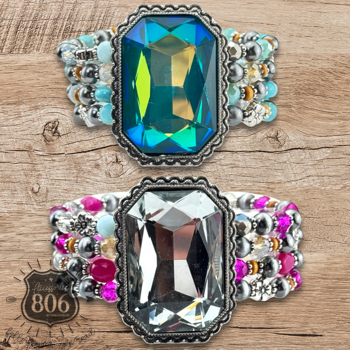 Large rhinestone and bead bracelet