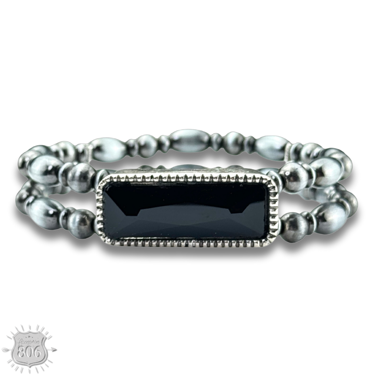 Burnished silver bead rhinestone bracelet