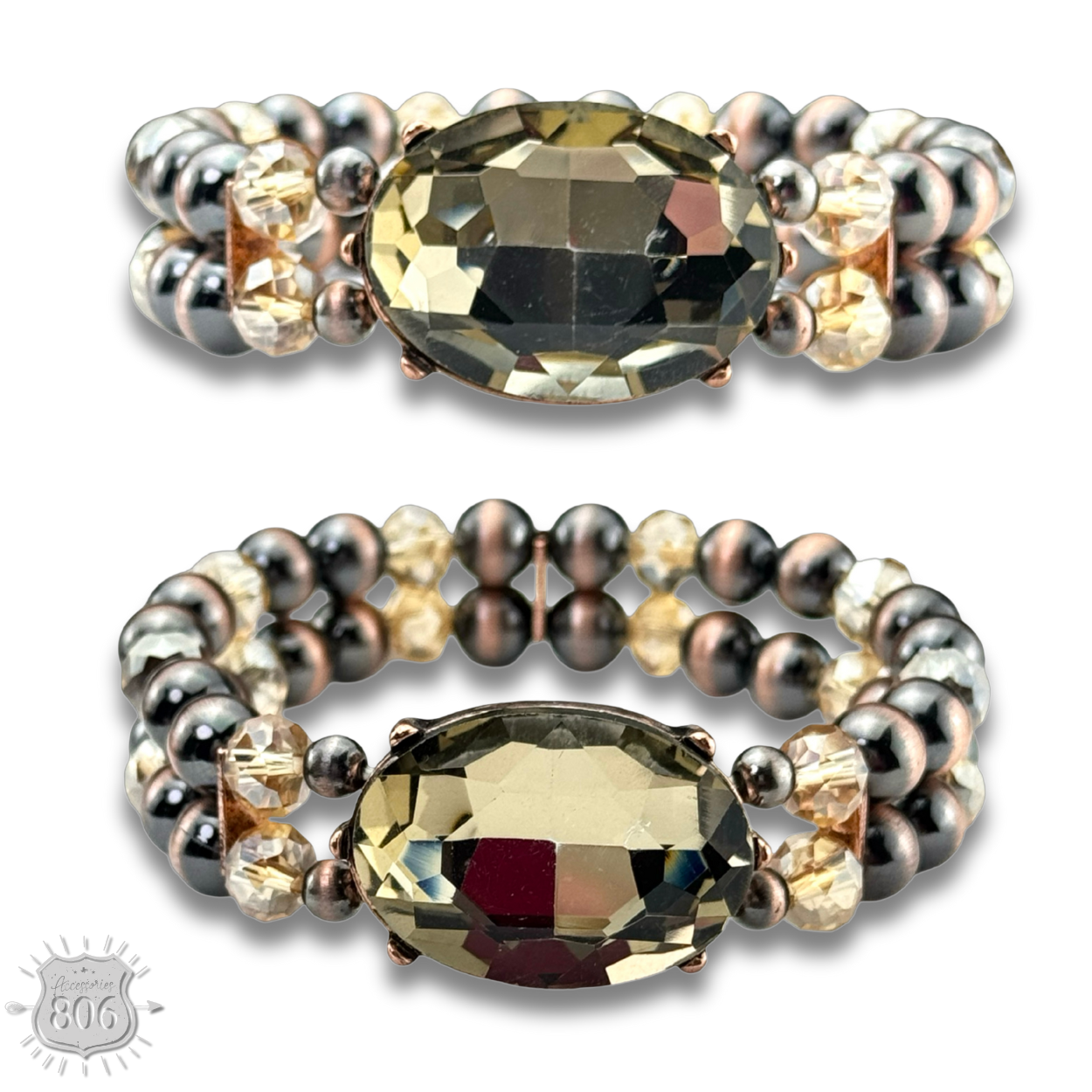 Burnished bead and rhinestone bracelet
