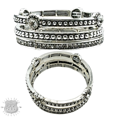 Three piece silver and rhinestone bracelet set