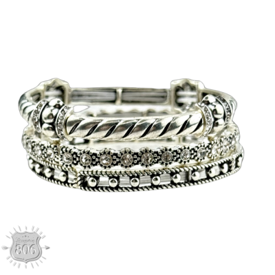 Three piece rhinestsone and silver bracelet set