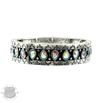 Silver and iridescent stretch bangle bracelet
