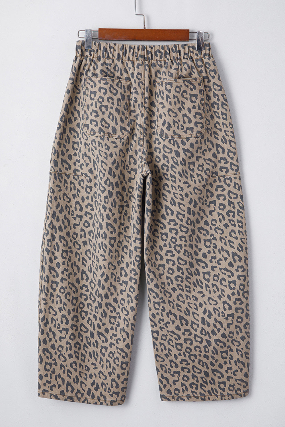 Blue Leopard Print Drawstring Waist Pocketed Wide Leg Jeans