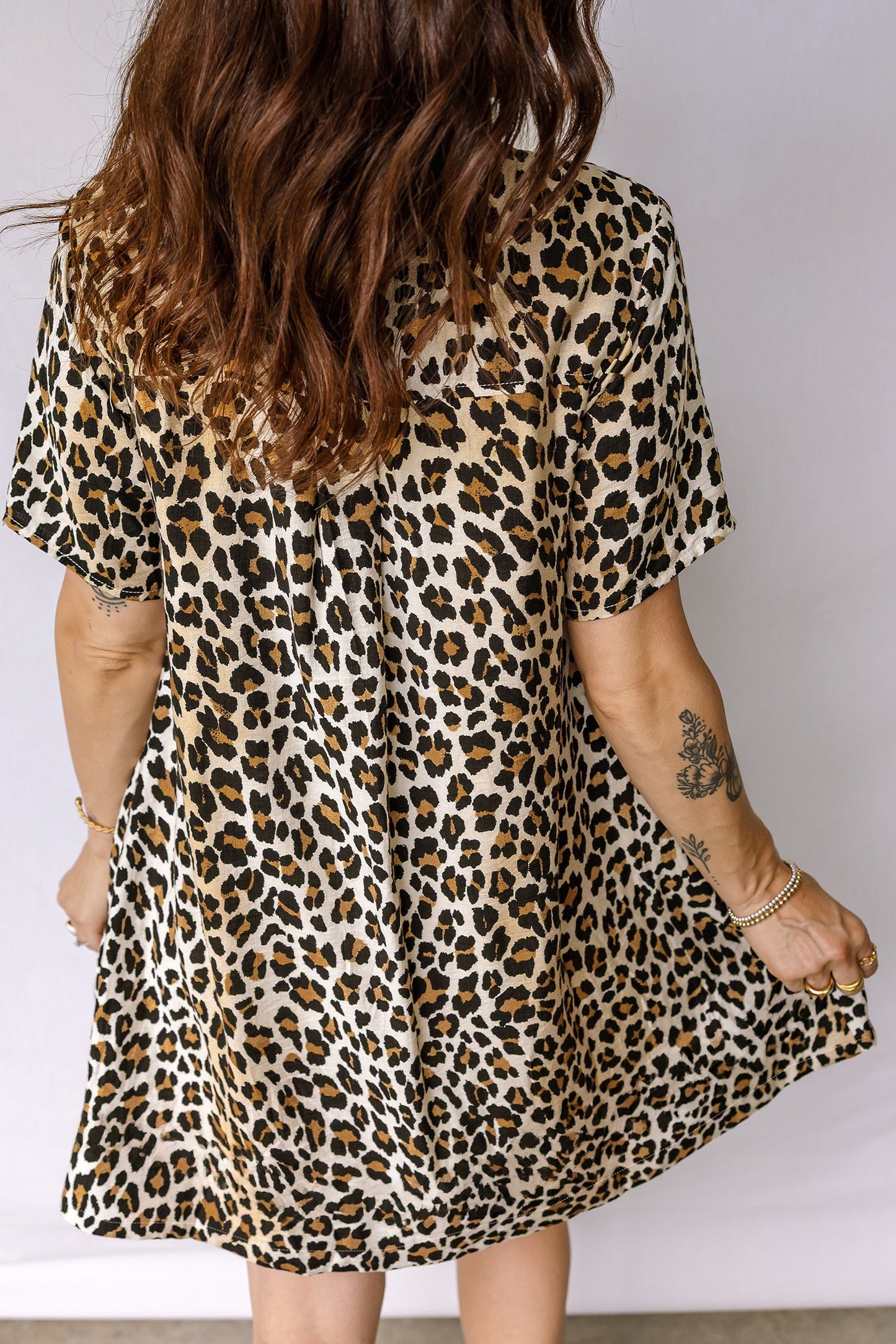 Leopard Half Buttoned Short Sleeve Mini Dress