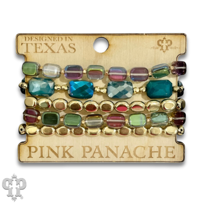 Color mix and gold bead bracelet stack