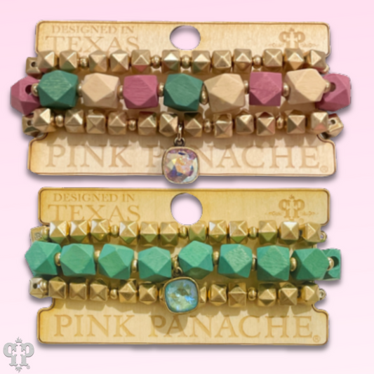 Color and gold bead bracelet set with Austrian crystal