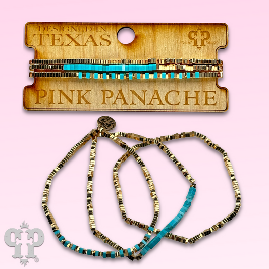 Gold and turquoise square bead bracelet