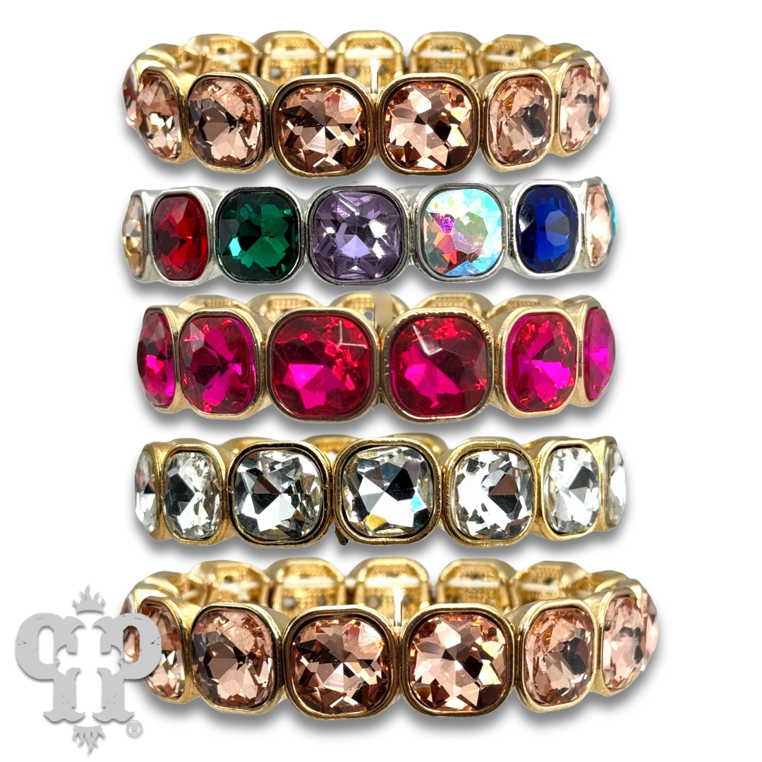 Square rhinestone single strand bracelet, two sizes
