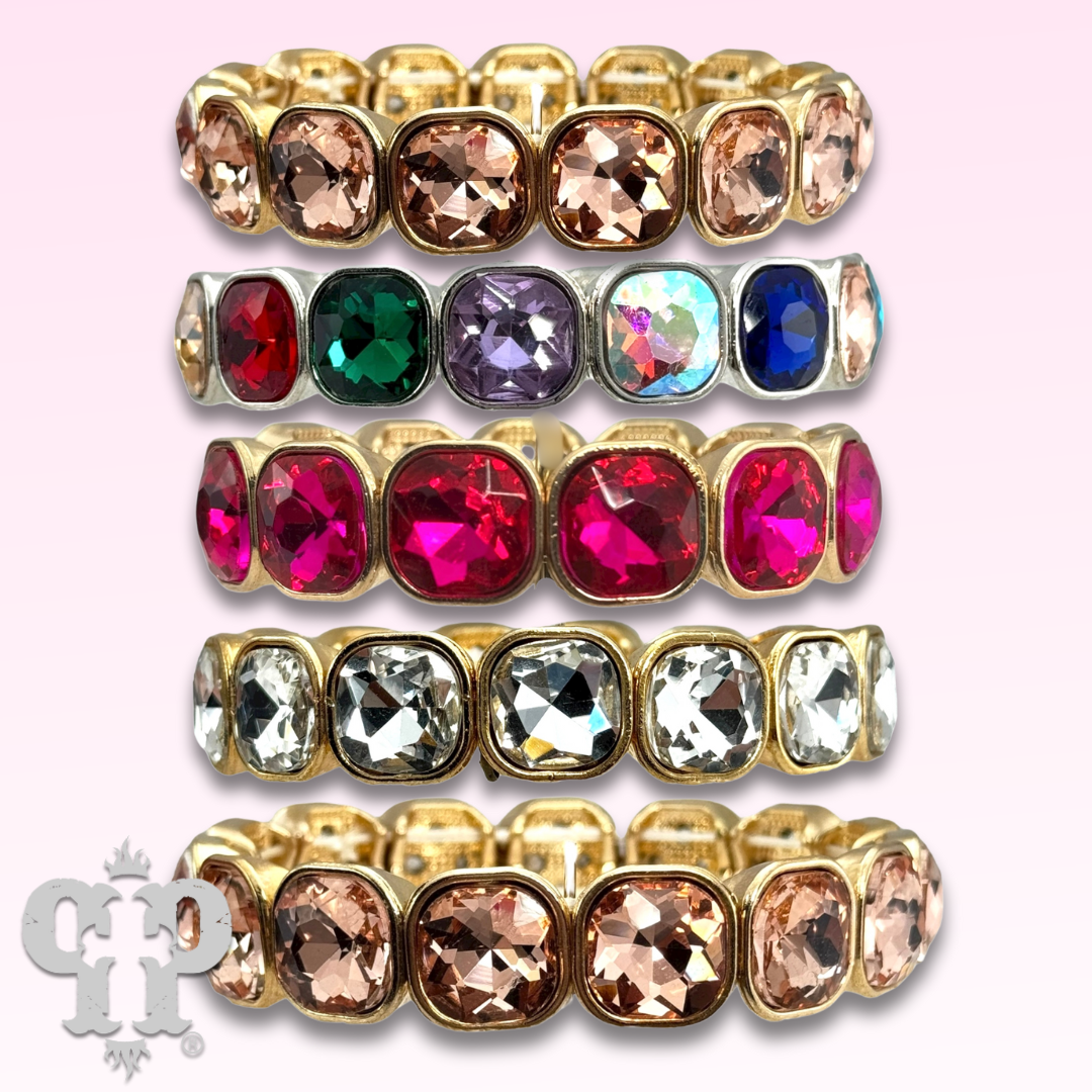 Square rhinestone single strand bracelet, two sizes