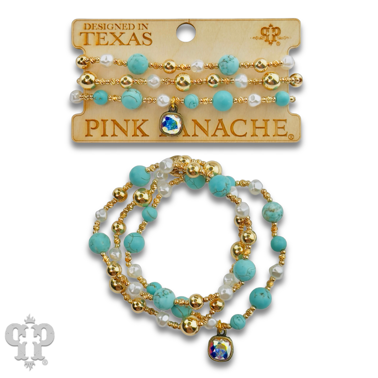 Turquoise and gold bracelet with Austrian crystal