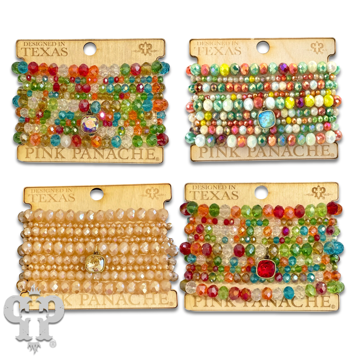Nine strand faceted bead bracelet set with Austrian crystal