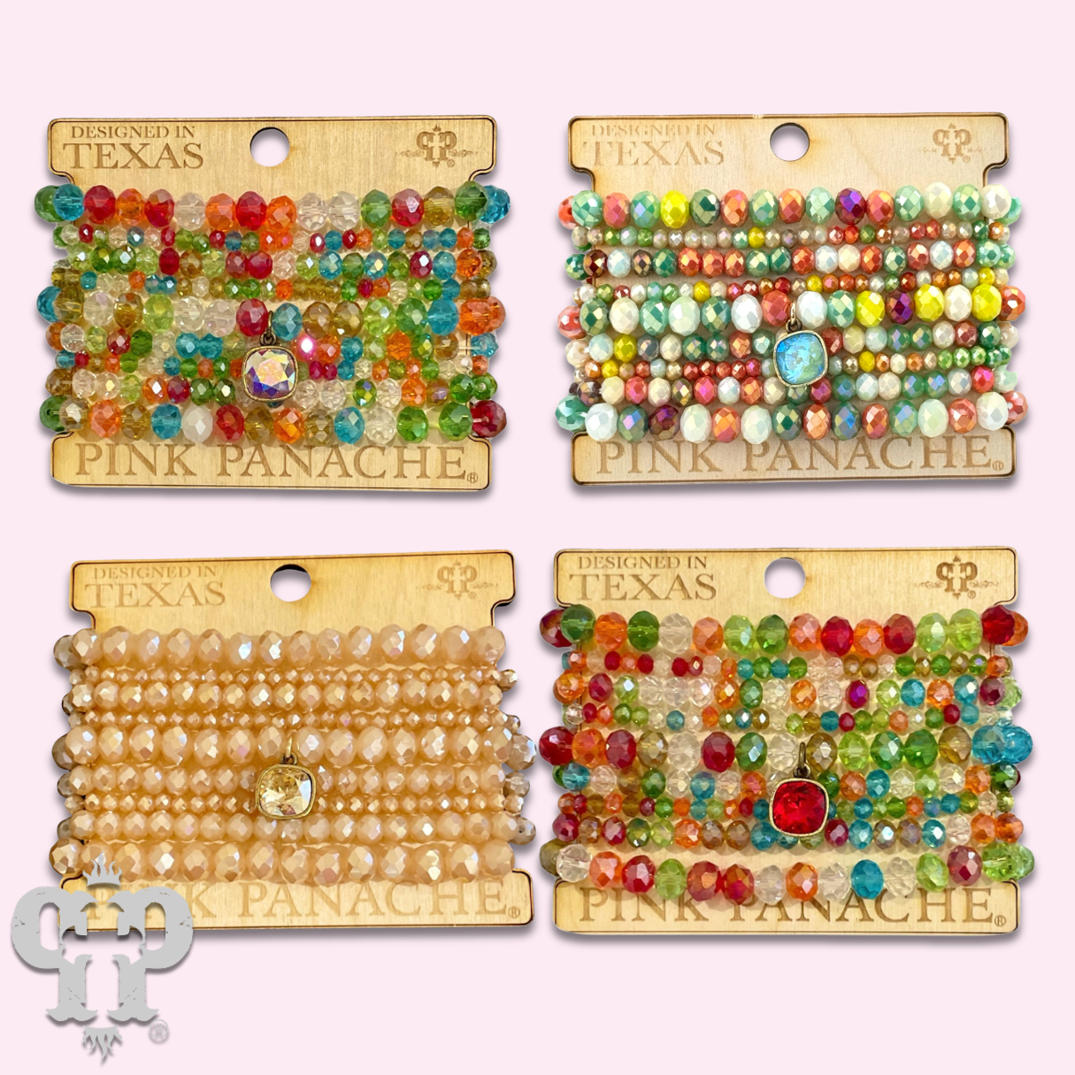 Nine strand faceted bead bracelet set with Austrian crystal