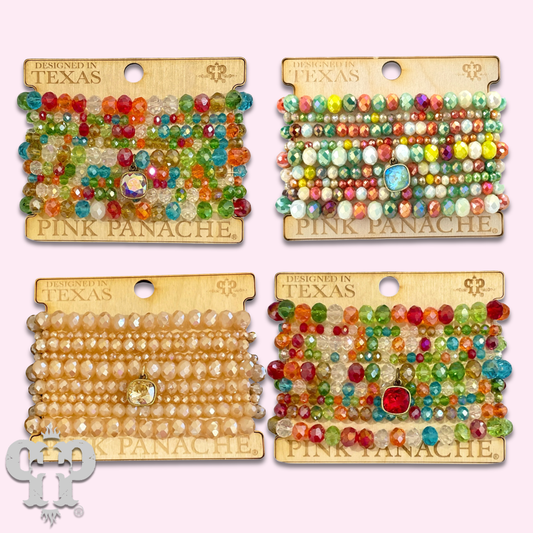 Nine strand faceted bead bracelet set with Austrian crystal