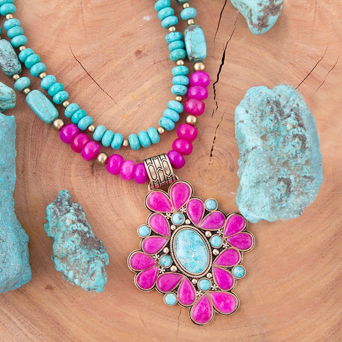 Barcelona Pink Agate Cross Golden Pendant Necklace