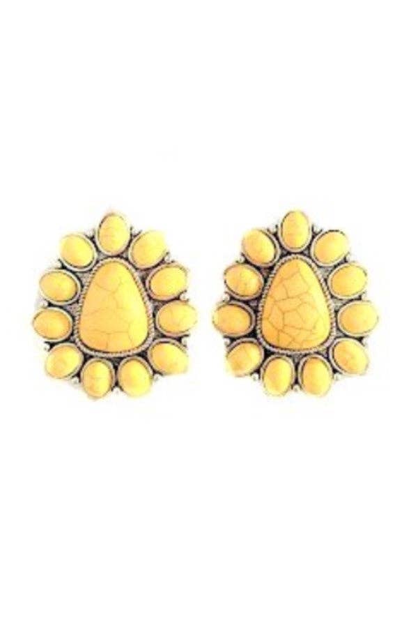 WESTERN CONCHO POST EARRINGS: WHITE / TURQUOISE
