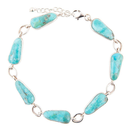 Biwa Blue Turquoise Sterling Silver Link Bracelet