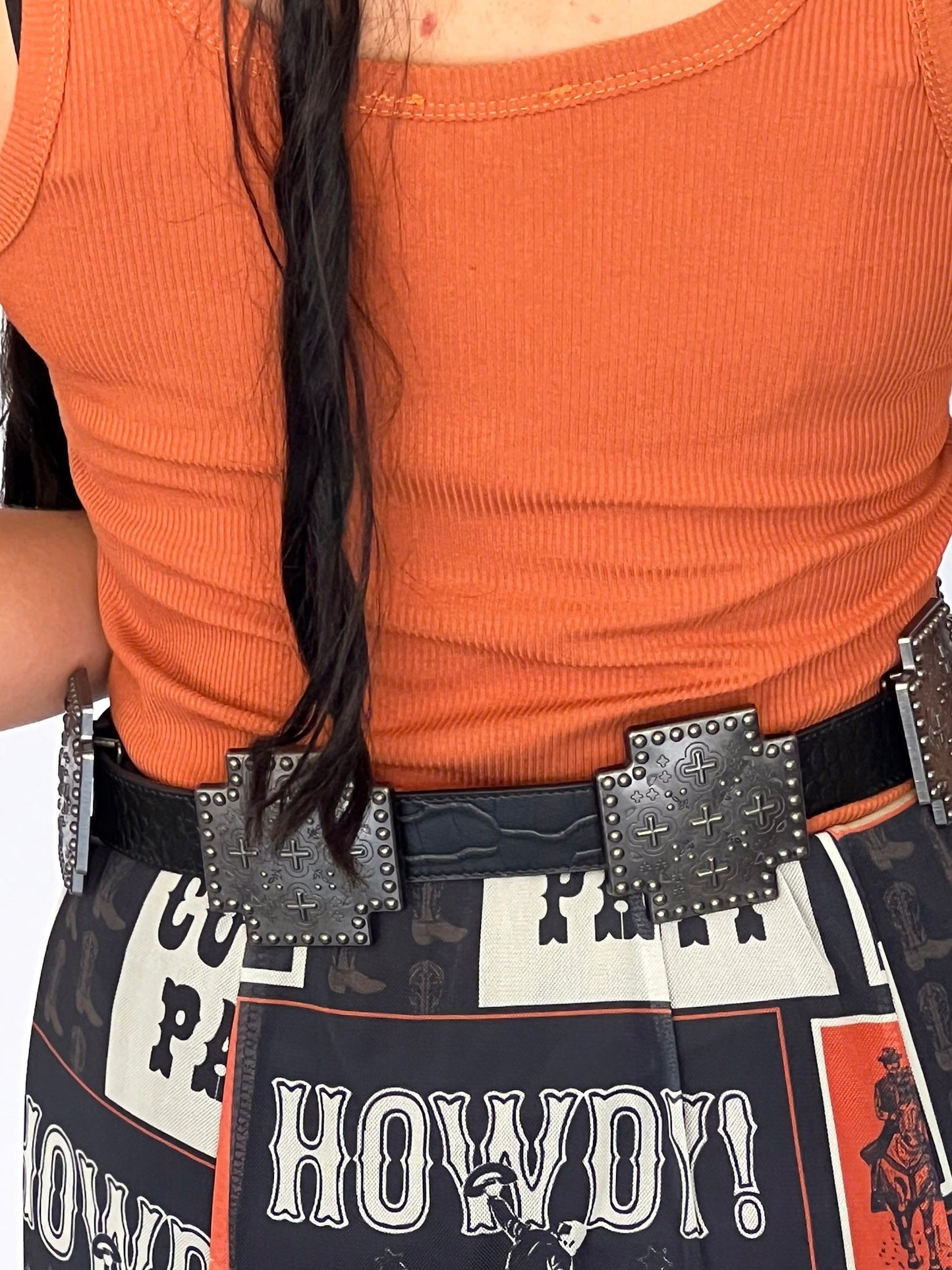 Black Gator Genuine Leather Cross Concho Belt