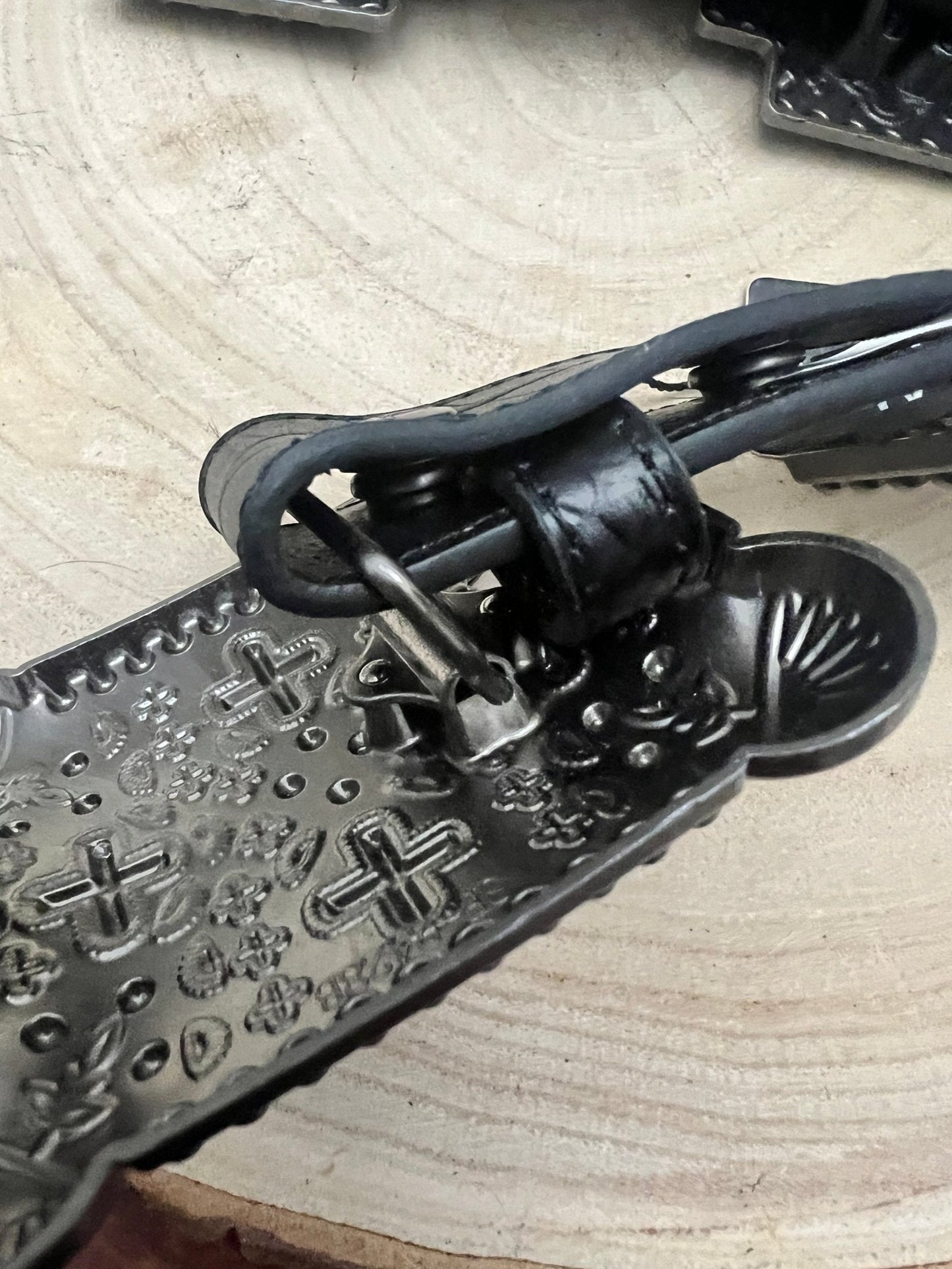 Black Gator Genuine Leather Cross Concho Belt