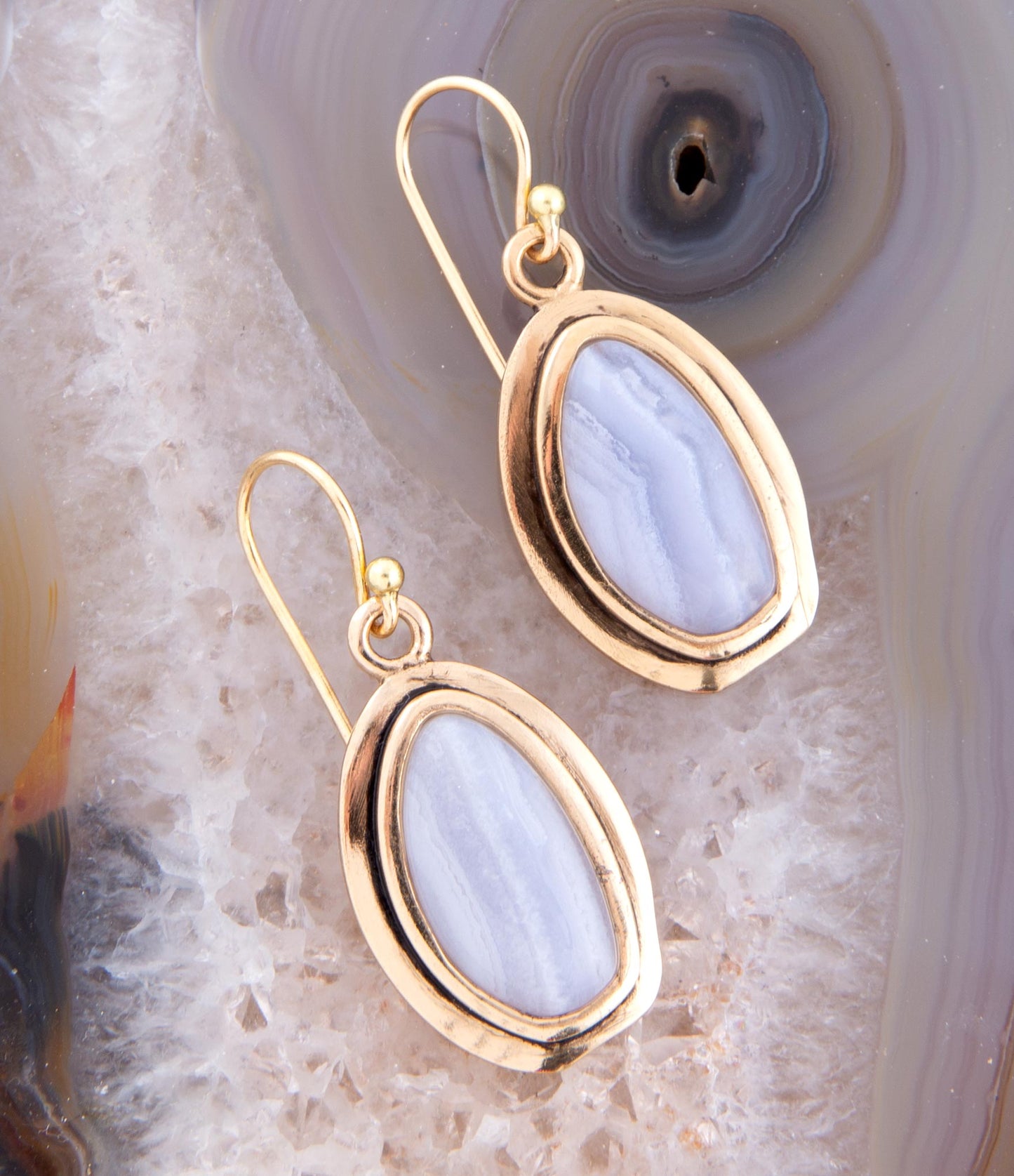 Blue Agate Golden Drop Earrings