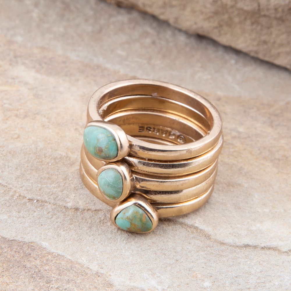 Blue Turquoise Golden Stacking Ring Set