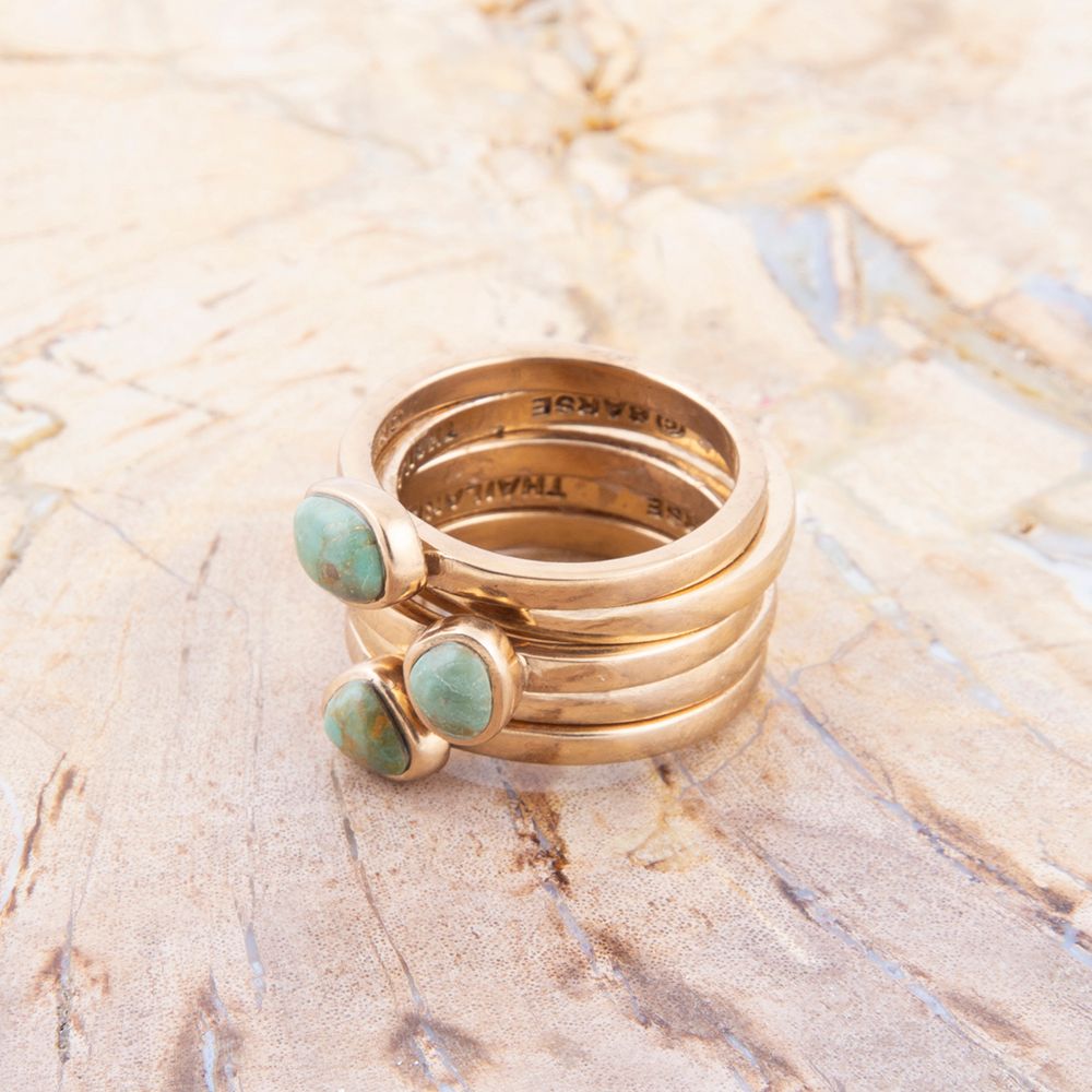 Blue Turquoise Golden Stacking Ring Set
