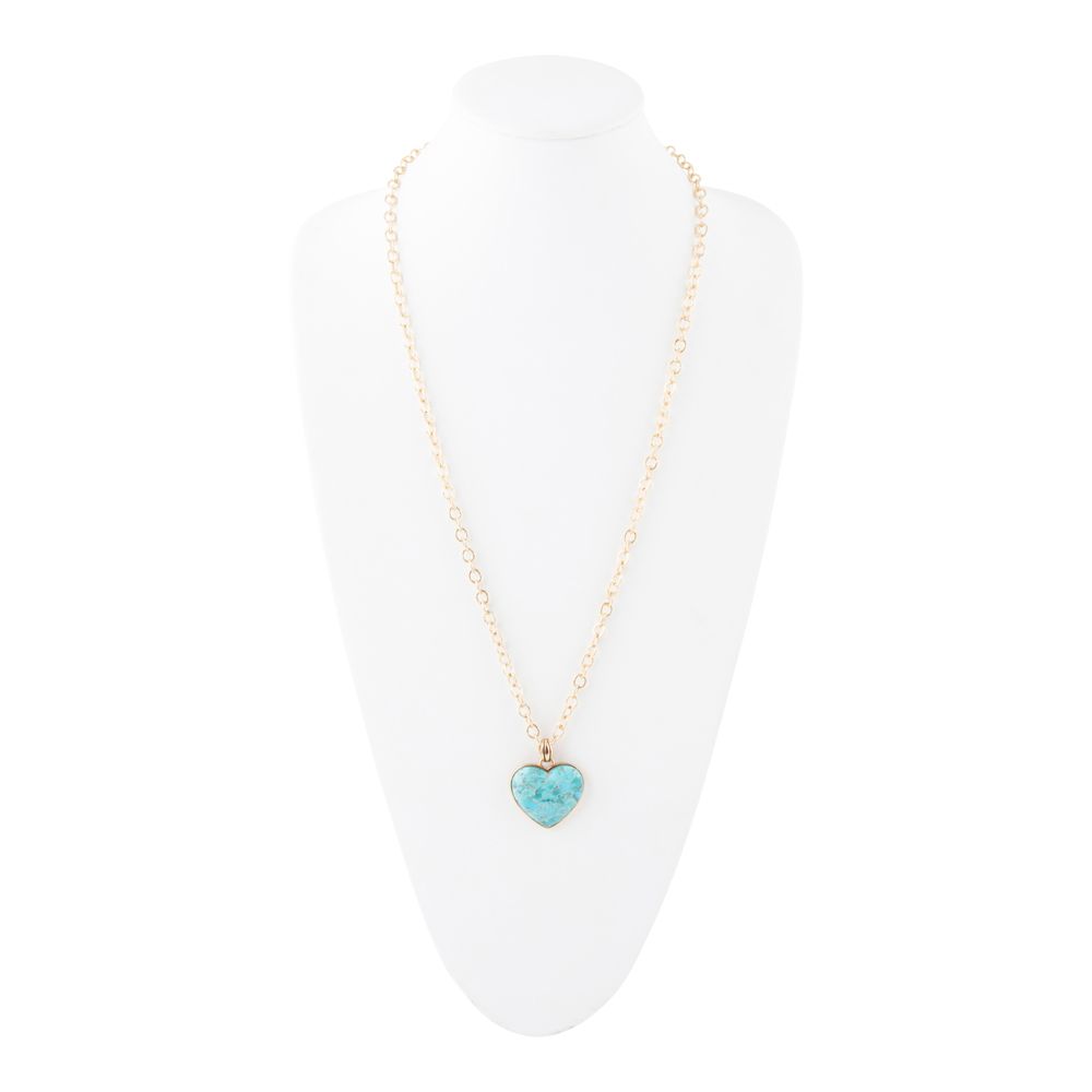 Blue Turquoise Heart Pendant Golden Necklace